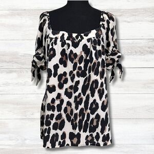 Y2K Nanette Lepore 100% Silk Blouse 8 Leopard Puff Sleeve Peasant Top Fairy Mob